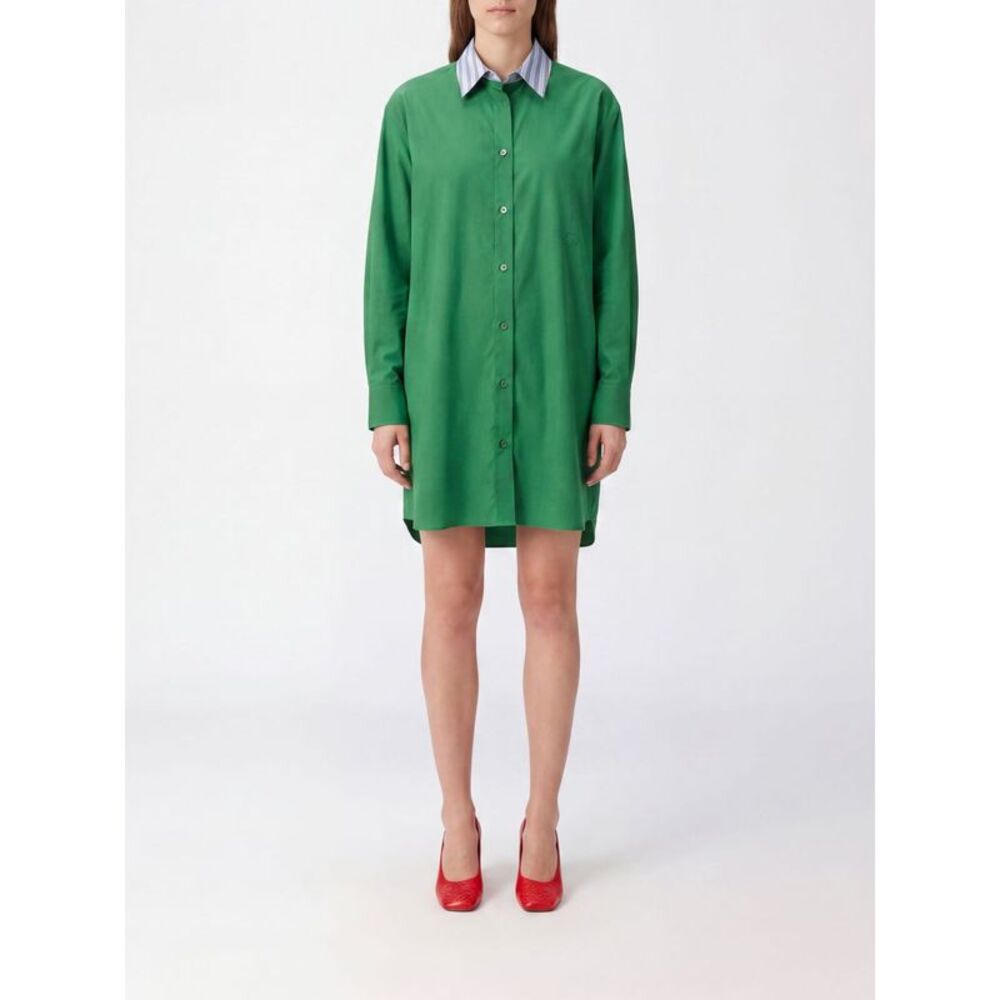 Loewe Women Loewe Long-Sleeve Cotton Mini Shirt Dress With Embroidered Logo